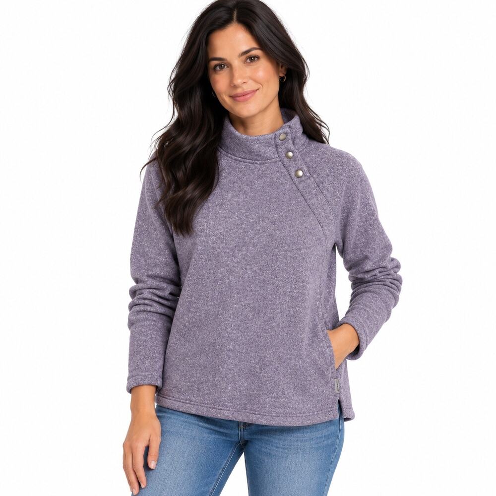 Eddie Bauer Lavender Fleece Pullover with funnel button neck women L